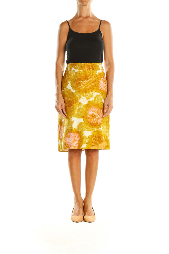 Yellow Floral Print Retro Pencil Skirt