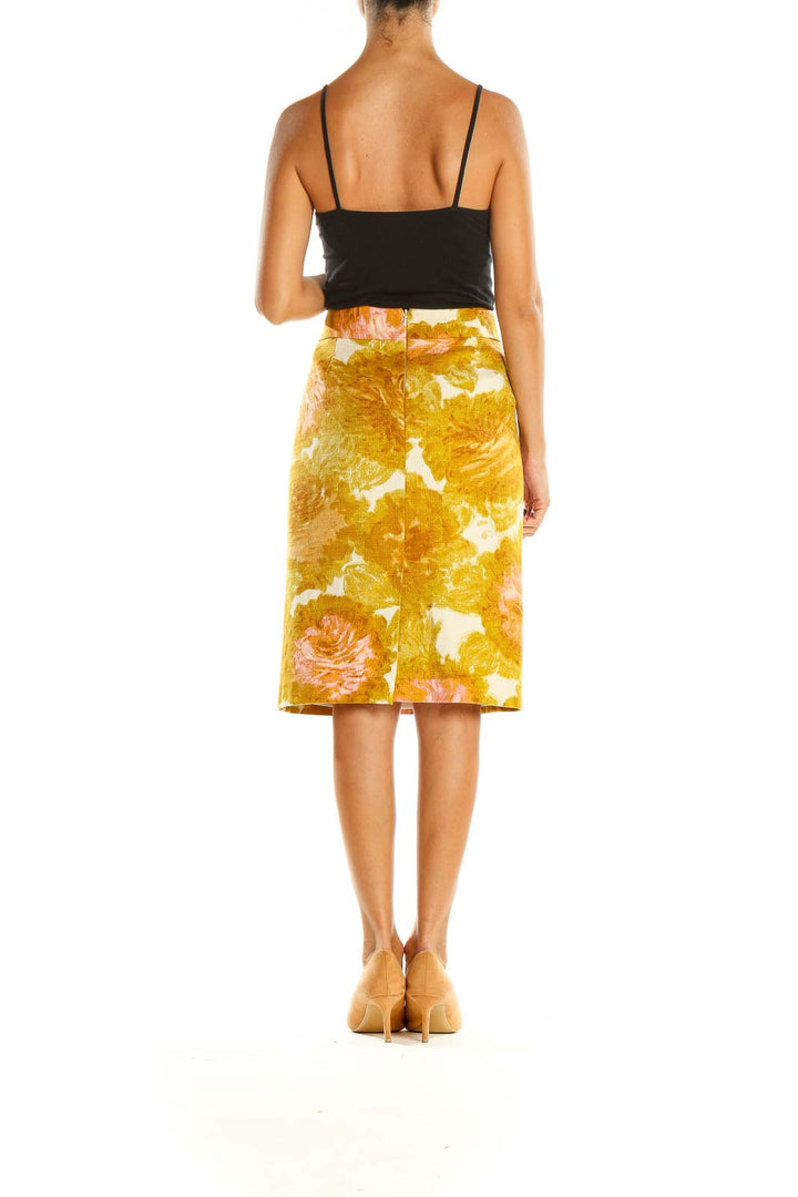 Yellow Floral Print Retro Pencil Skirt