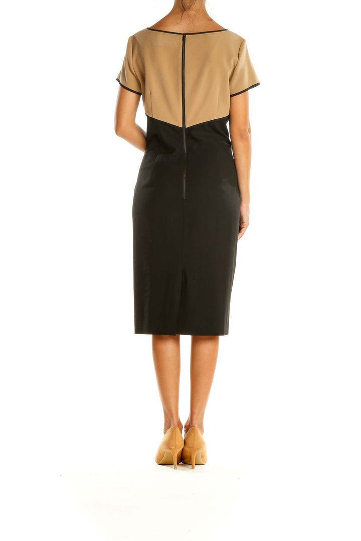 Black Beige Colorblock Classic Sheath Dress