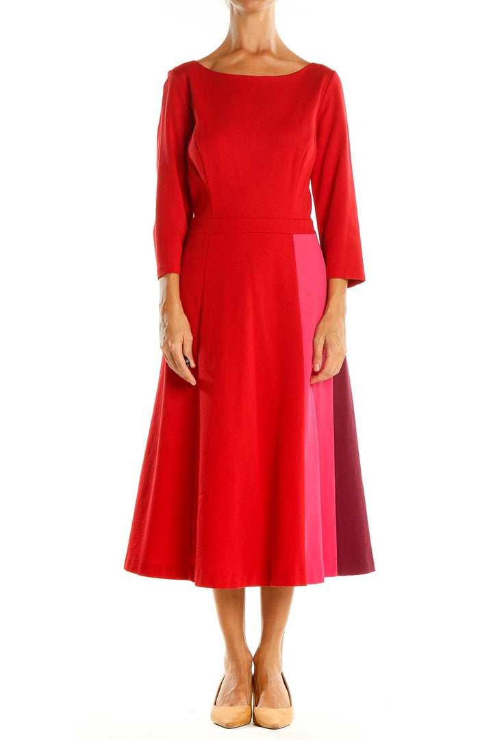 Red Colorblock Classic Fit & Flare Dress