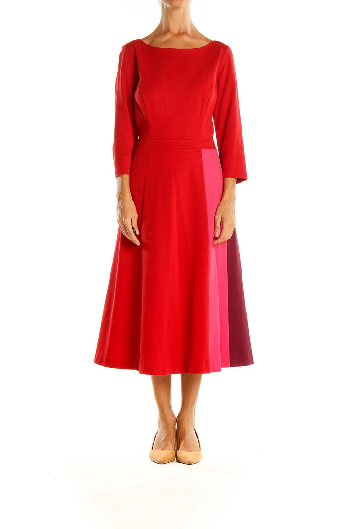 Red Colorblock Classic Fit & Flare Dress