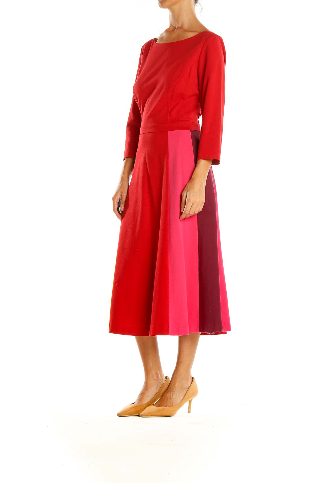 Red Colorblock Classic Fit & Flare Dress