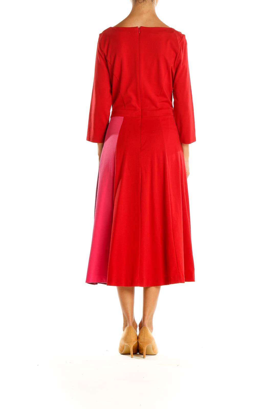 Red Colorblock Classic Fit & Flare Dress