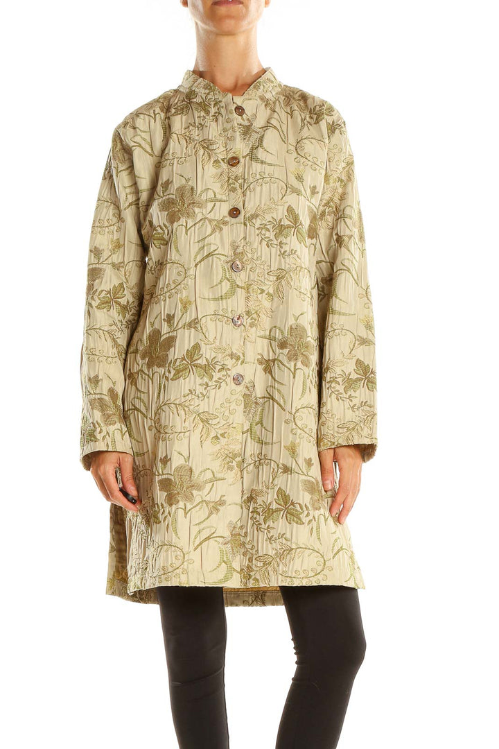 Beige Floral Print Vintage Coat