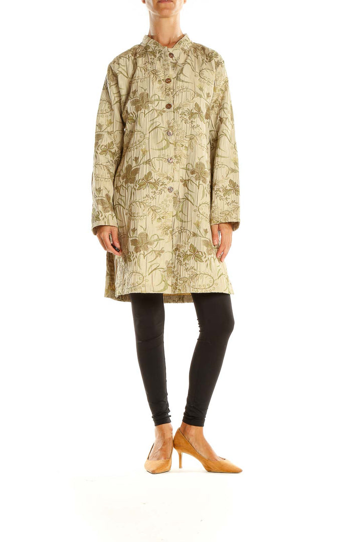 Beige Floral Print Vintage Coat