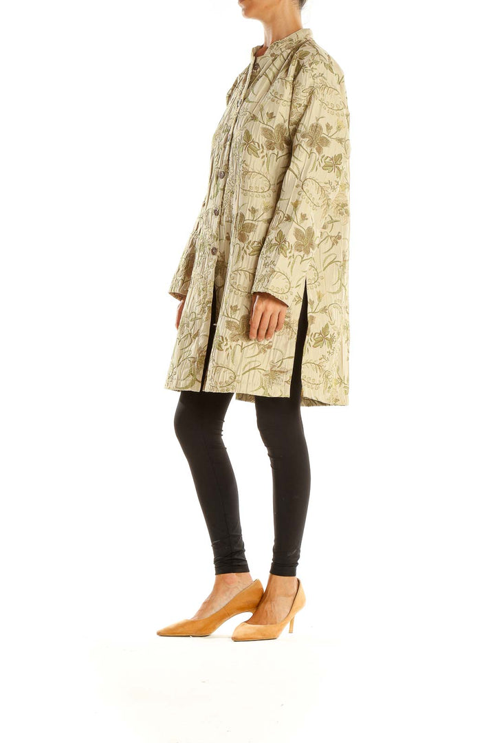 Beige Floral Print Vintage Coat