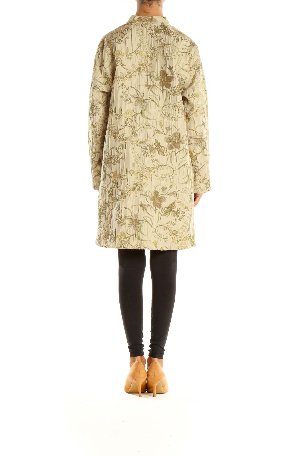 Beige Floral Print Vintage Coat