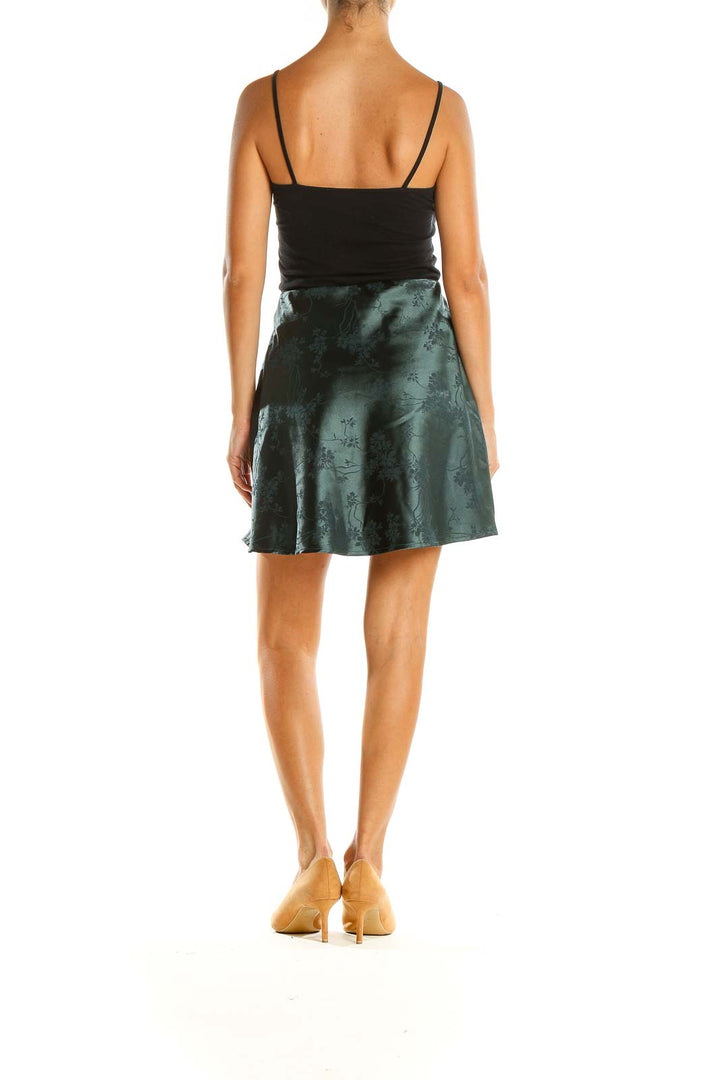 Green Floral Print Party A-Line Skirt