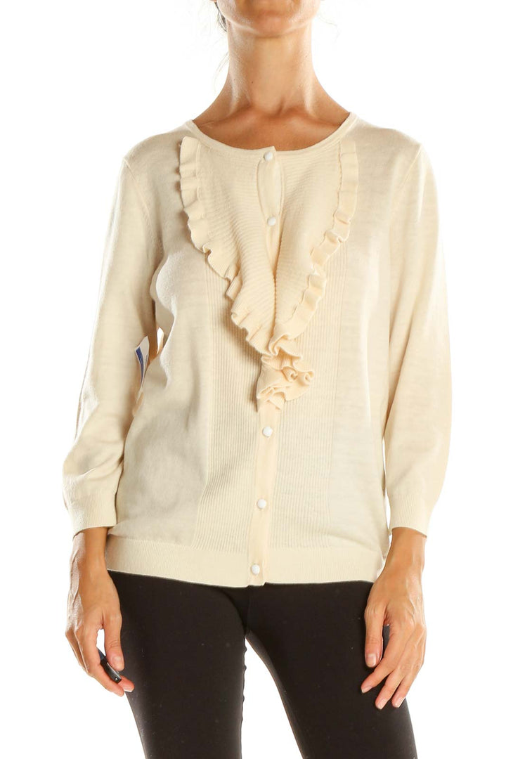 Beige Ruffle Classic Cardigan