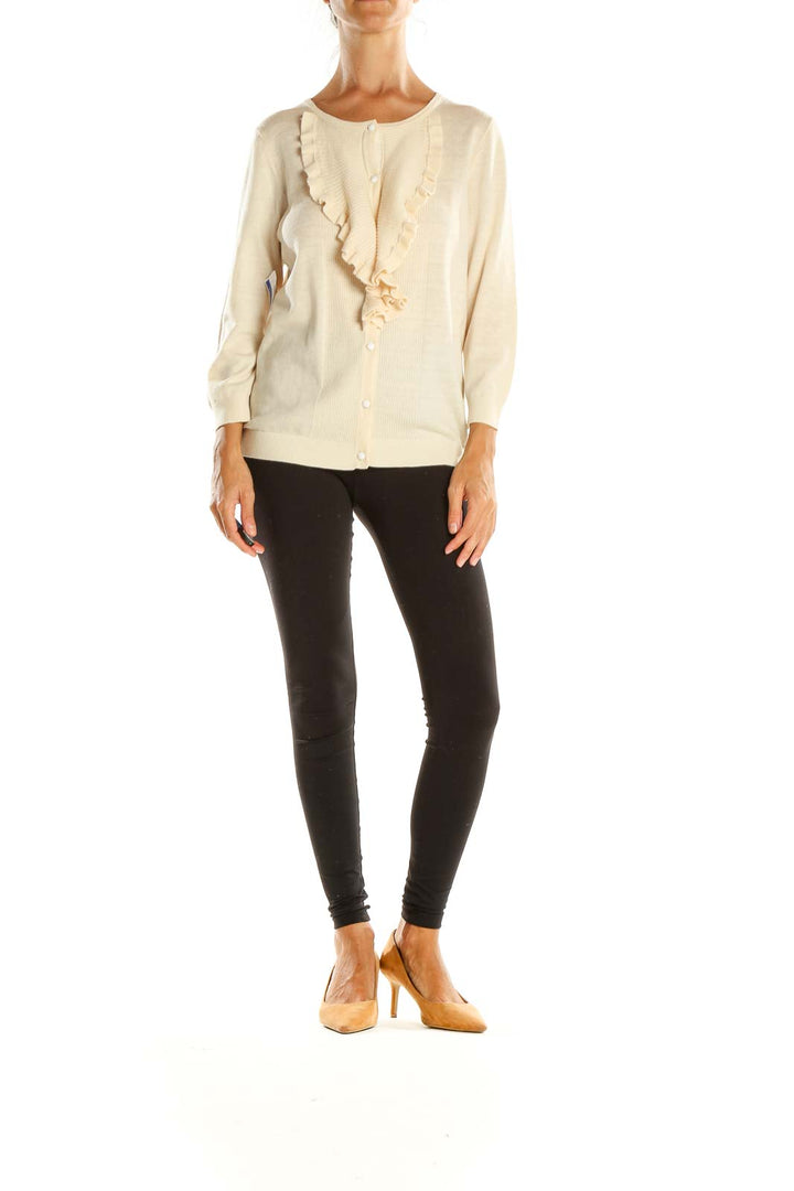 Beige Ruffle Classic Cardigan