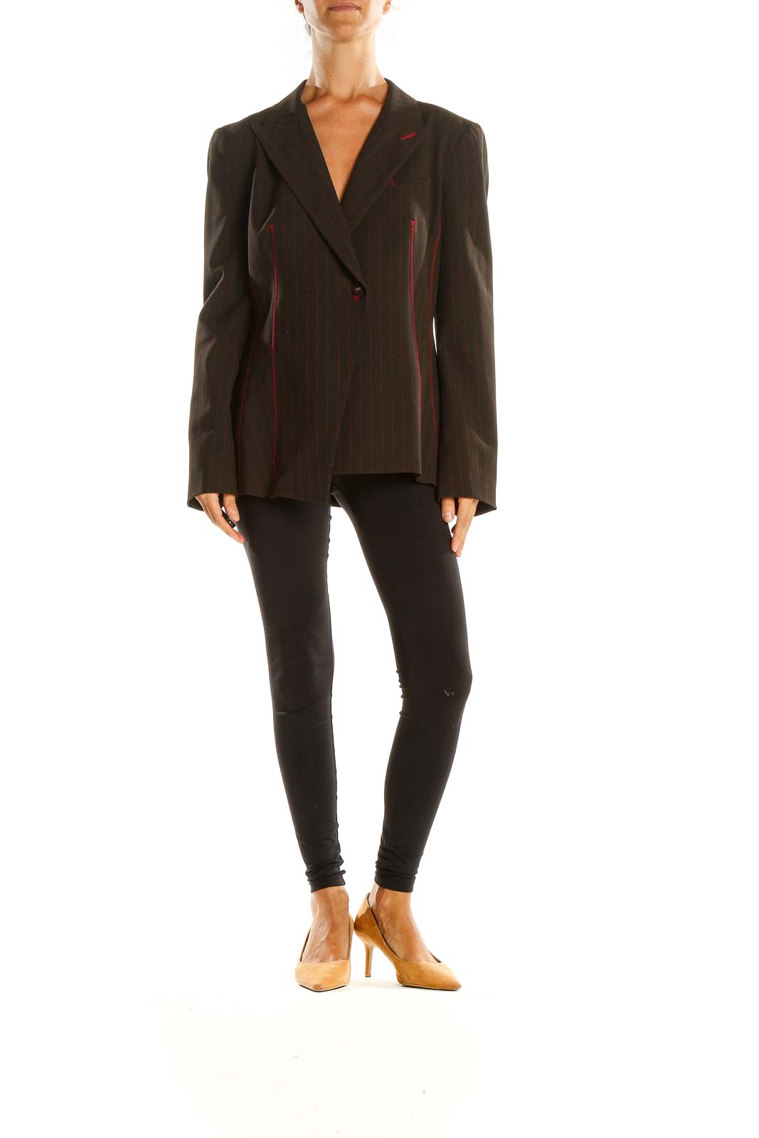 Brown Vintage Blazer With Red Pin Stripes