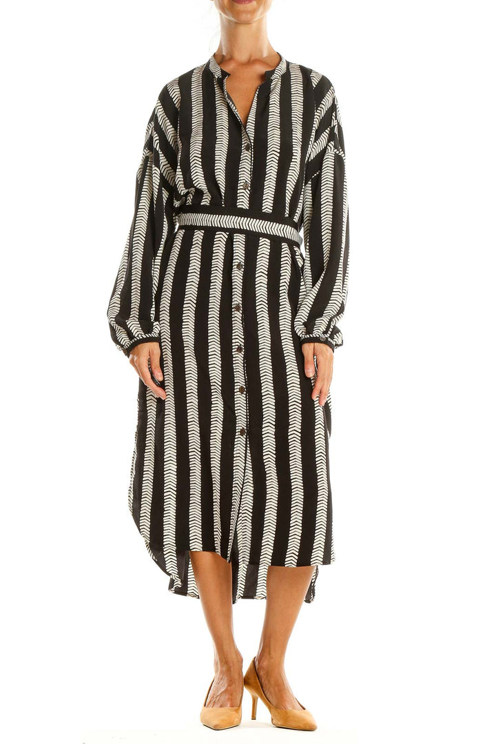 Black Striped Bohemian Fit & Flare Dress