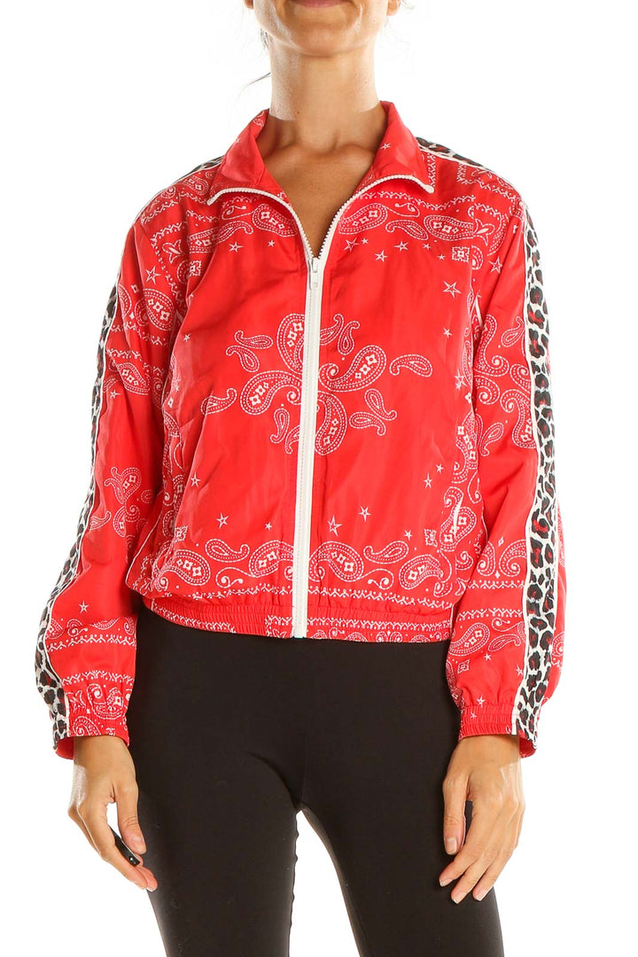 Red Printed Bomber Jacket