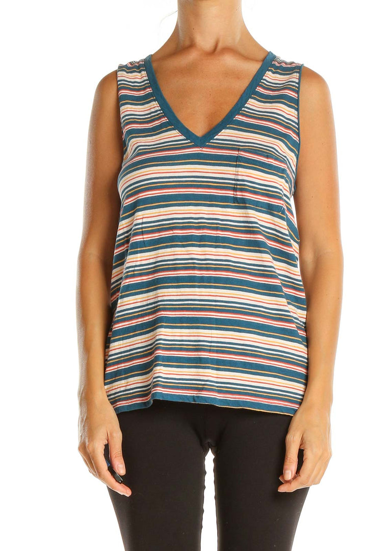 Blue Striped Casual Tank Top