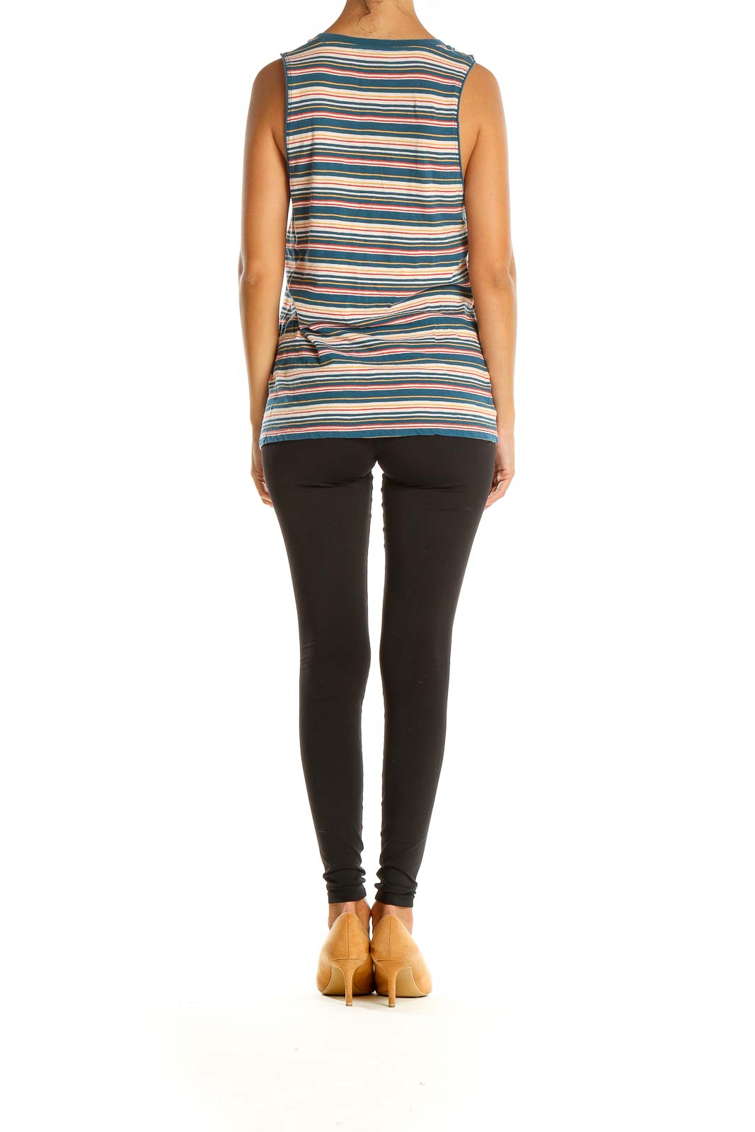 Blue Striped Casual Tank Top