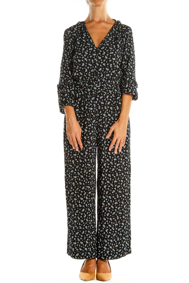 Black Floral Print Jumpsuit