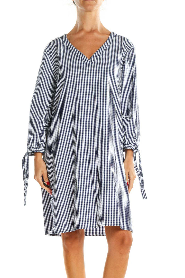 Blue White Checkered Classic Shift Dress