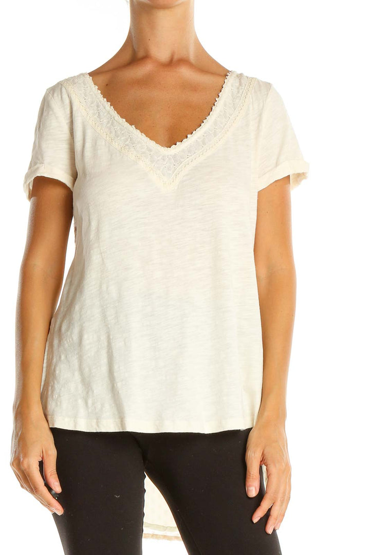 White Casual Top With Lace Detail