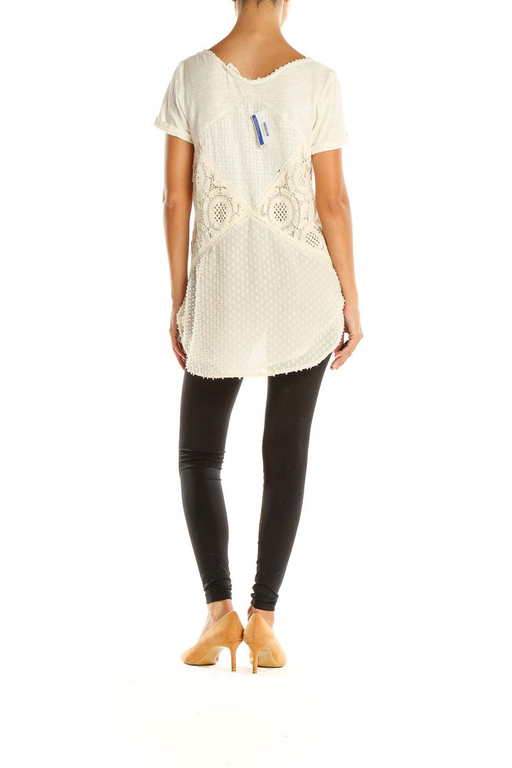 White Casual Top With Lace Detail