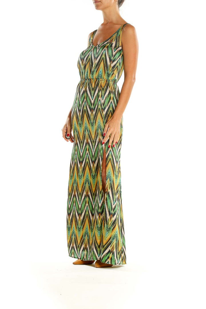 Green Chevron Holiday Column Dress