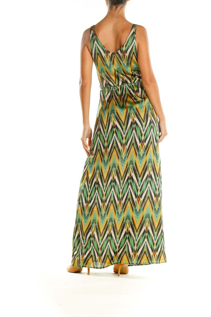 Green Chevron Holiday Column Dress