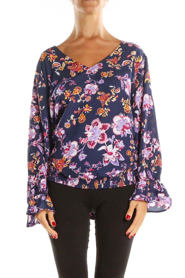 Blue Floral Print All Day Wear Blouse