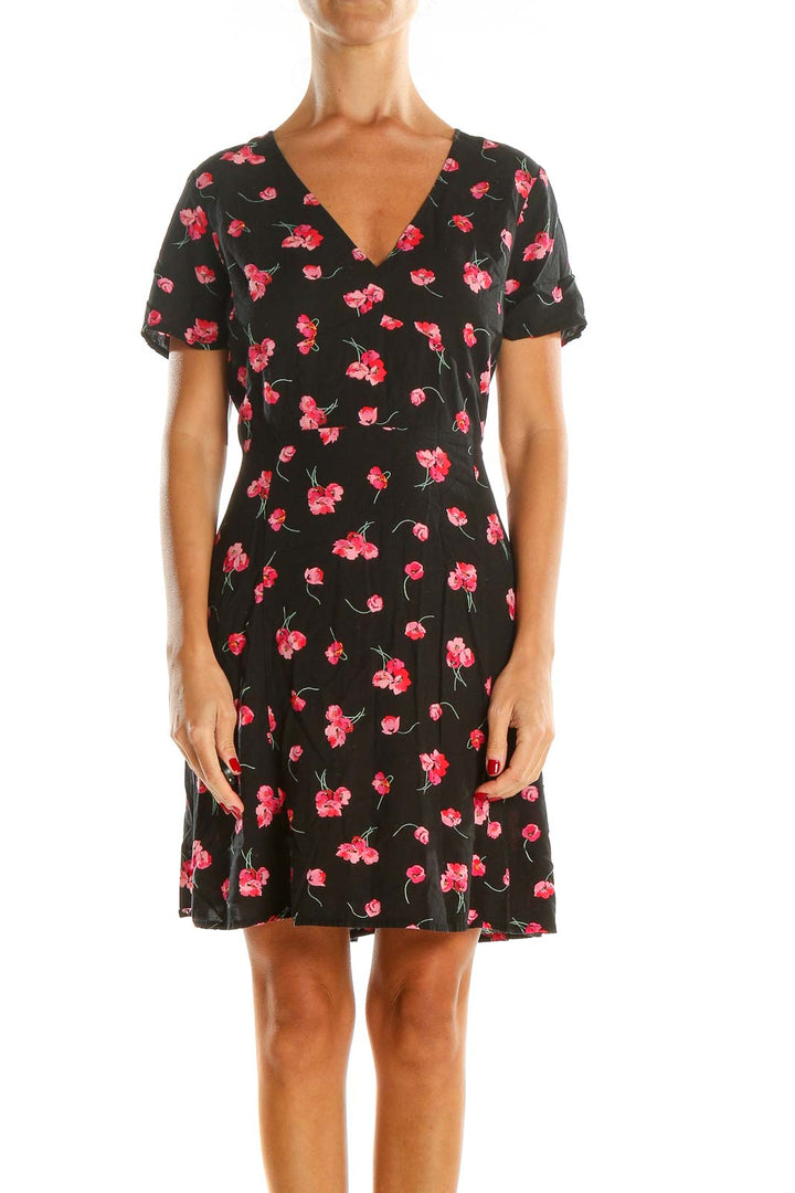 Black Floral Print Day Dress