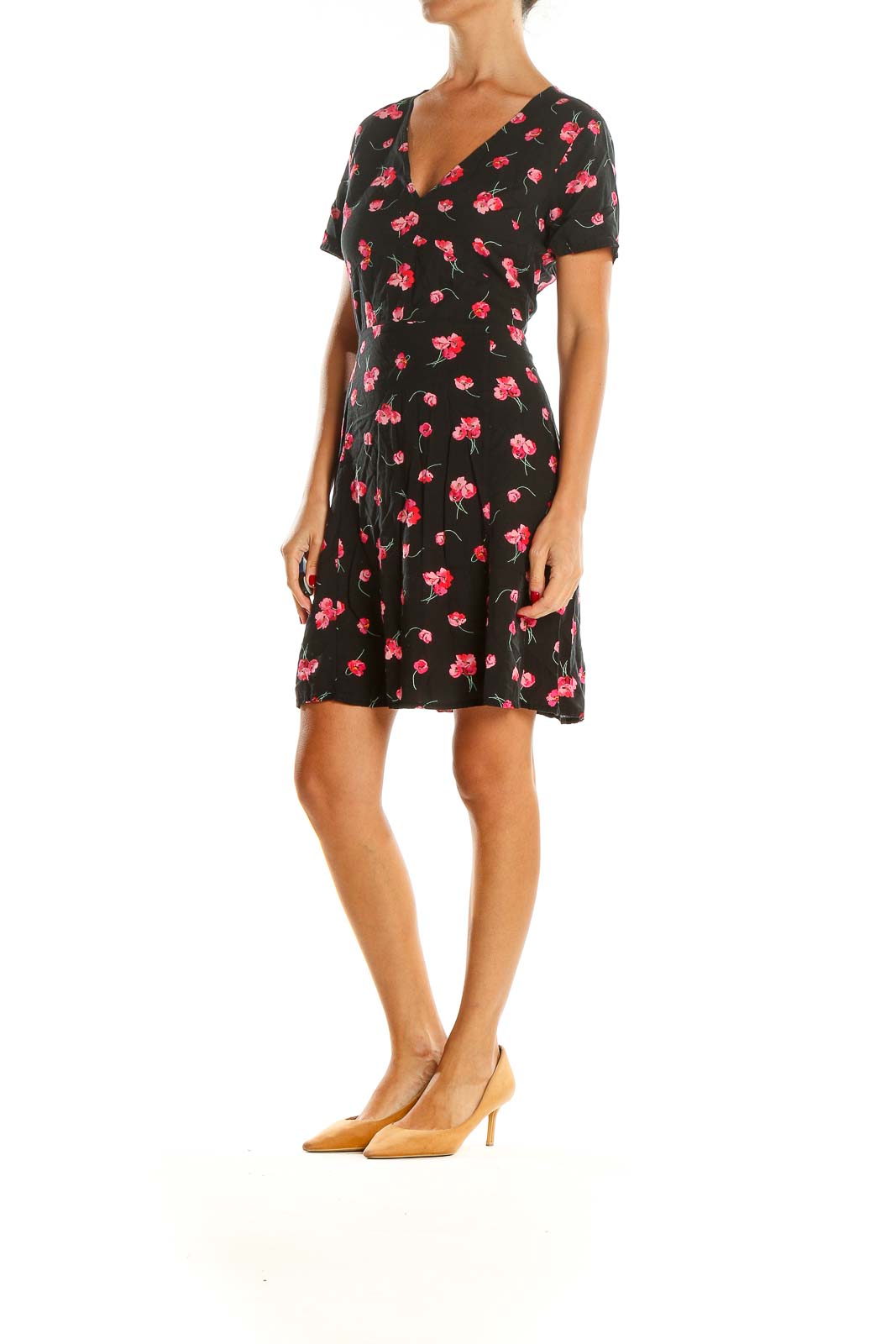 Black Floral Print Day Dress