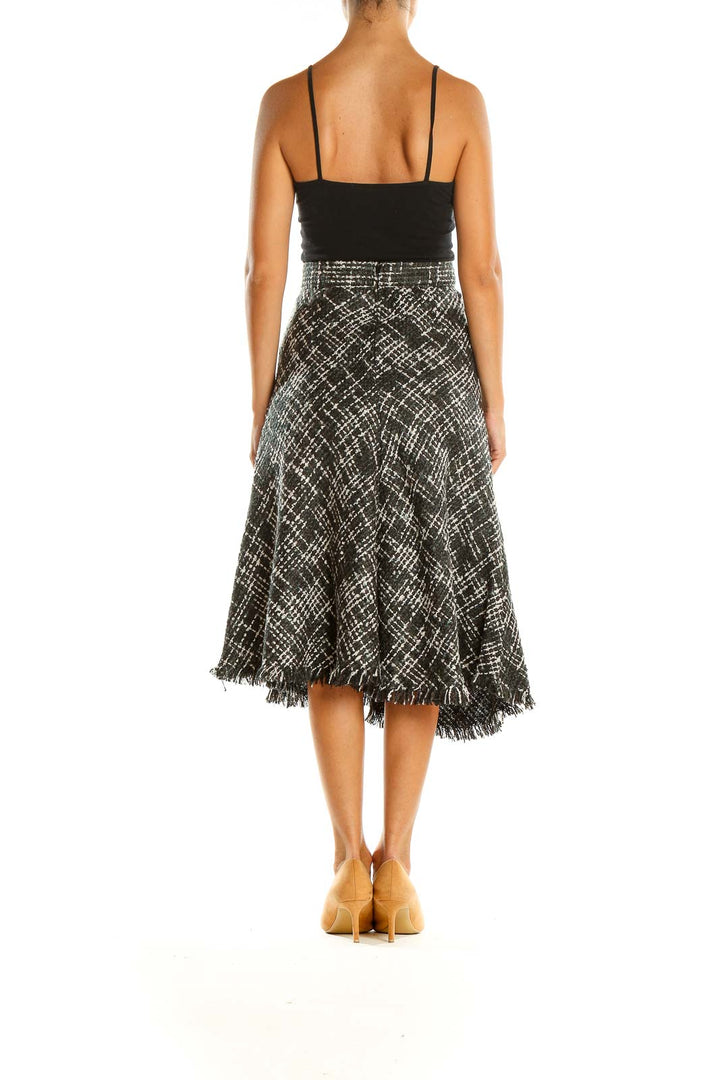 Black Woven Checkered Casual A-Line Skirt