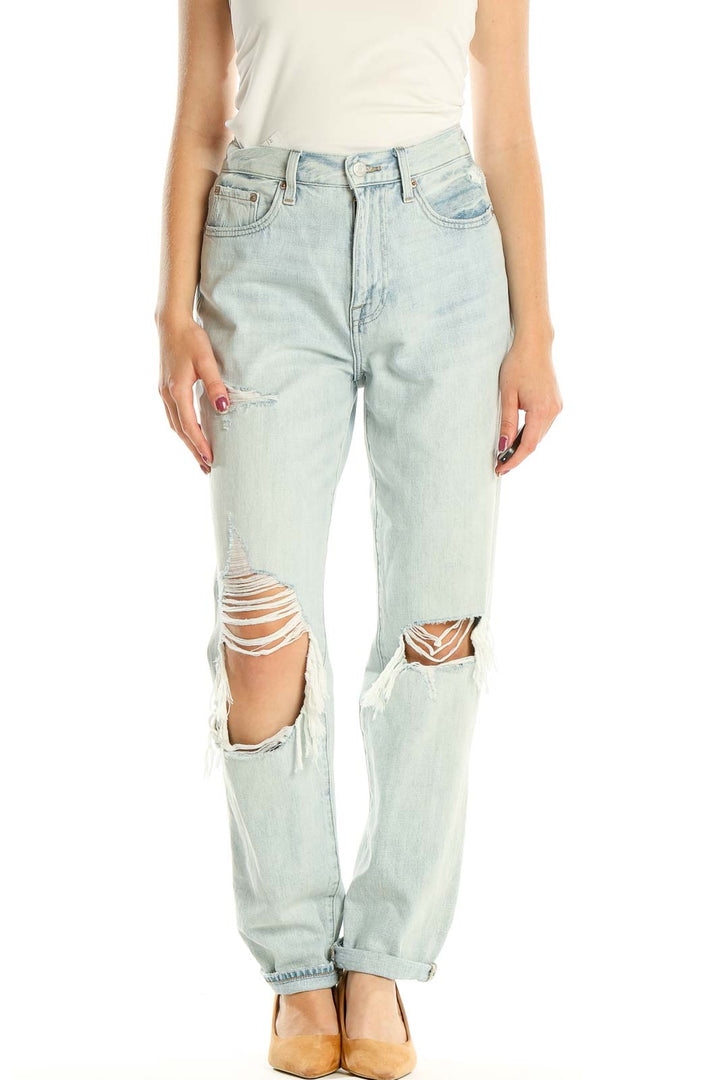 Blue Distressed Boyfriend Jeans