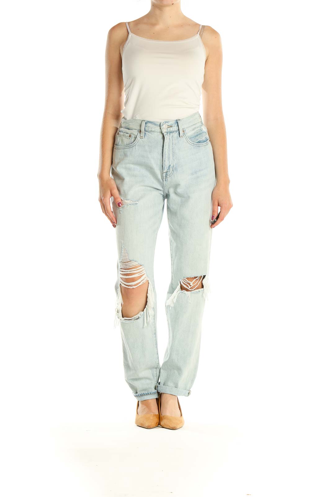 Blue Distressed Boyfriend Jeans