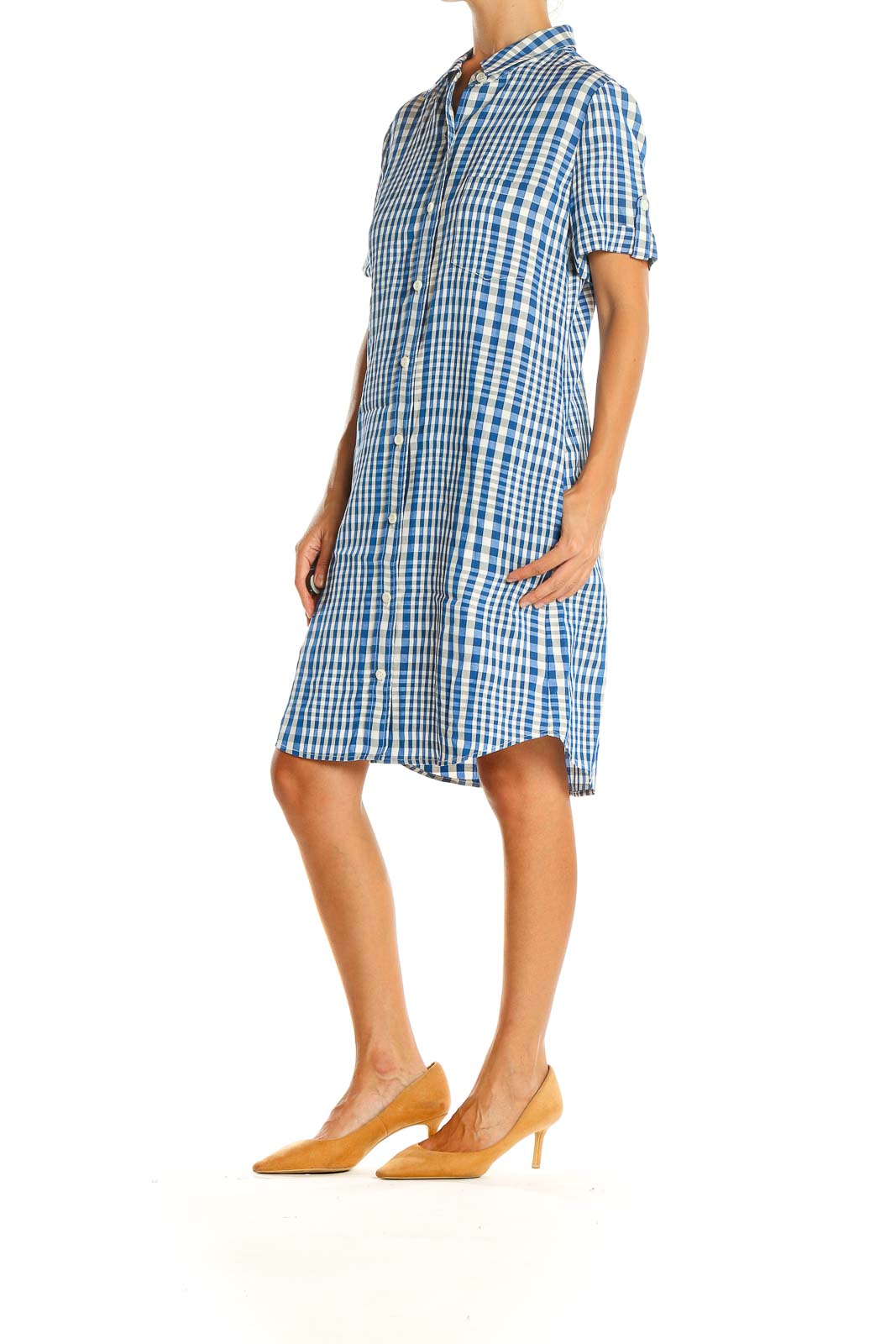 Blue Checker Print Day T-shirt Dress