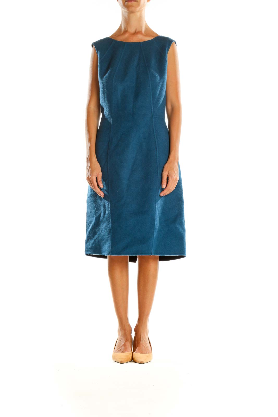 Blue Wool Classic Sheath Dress