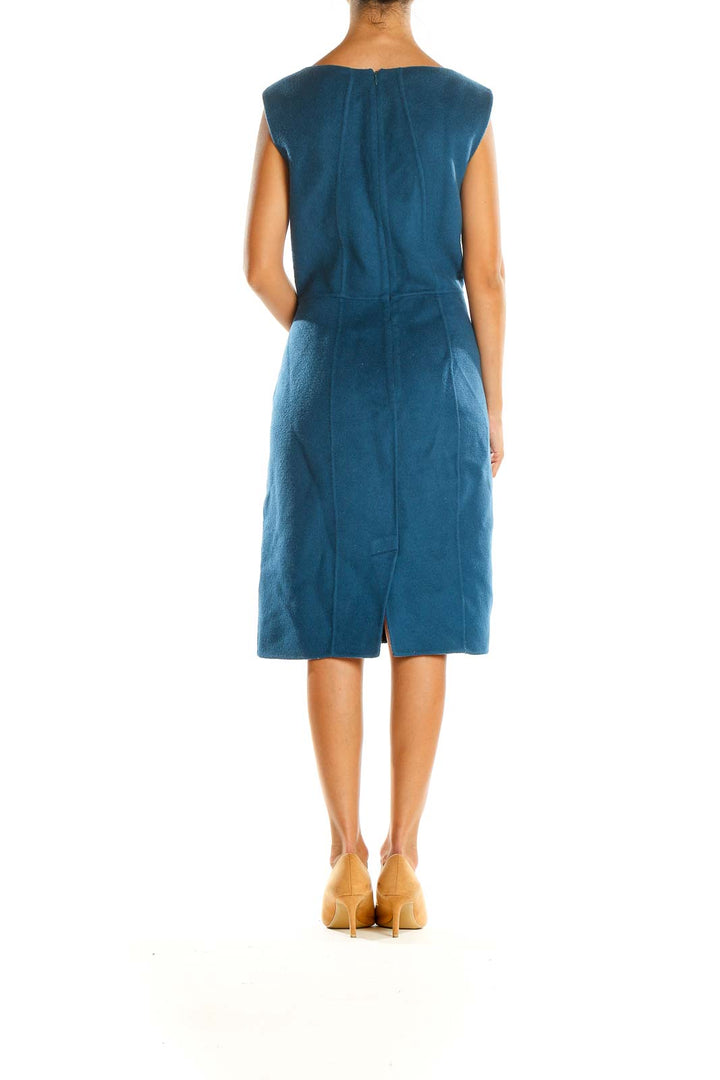 Blue Wool Classic Sheath Dress