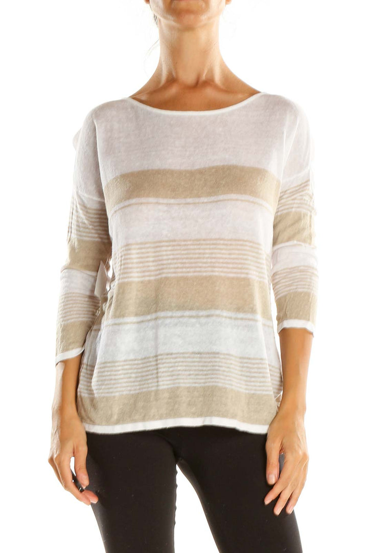 Beige Striped All Day Wear Sweater