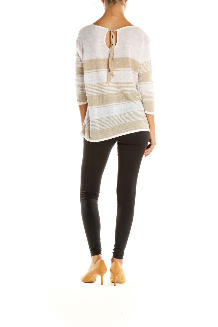 Beige Striped All Day Wear Sweater