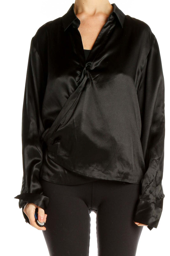 Black Chic Silk Wrap Blouse