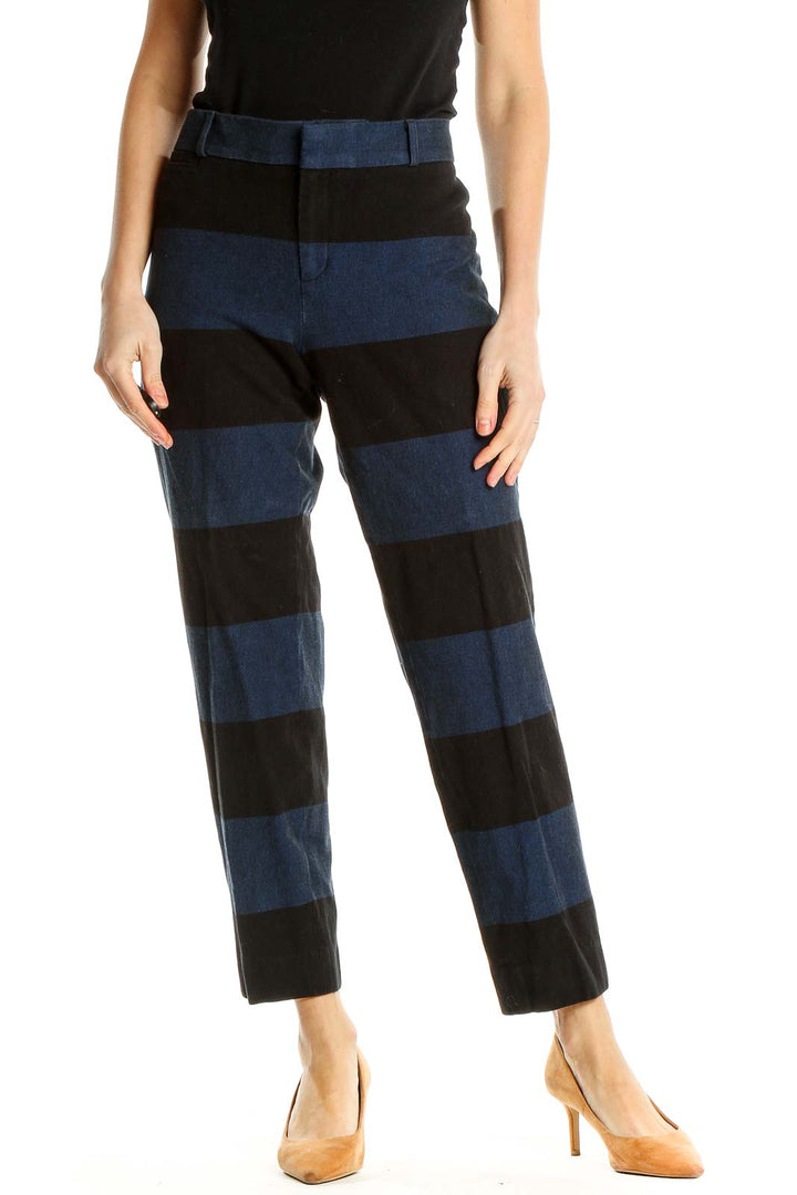 Blue Black Striped Cropped Trousers