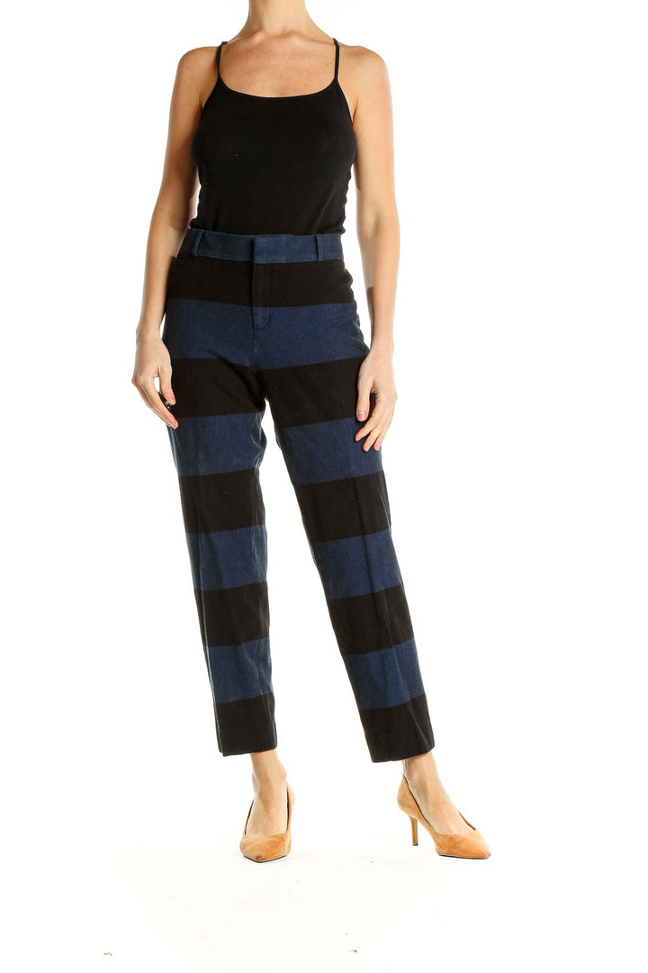 Blue Black Striped Cropped Trousers