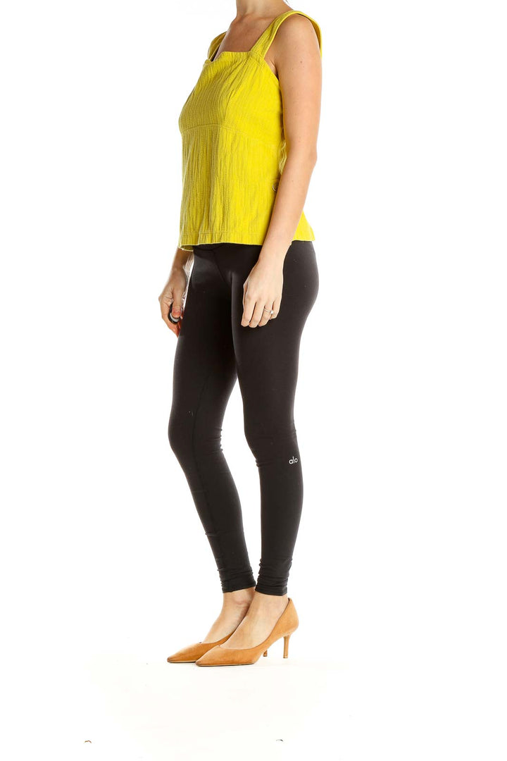 Yellow Textured Square Neck Tank Top