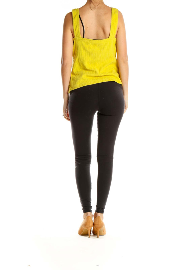 Yellow Textured Square Neck Tank Top