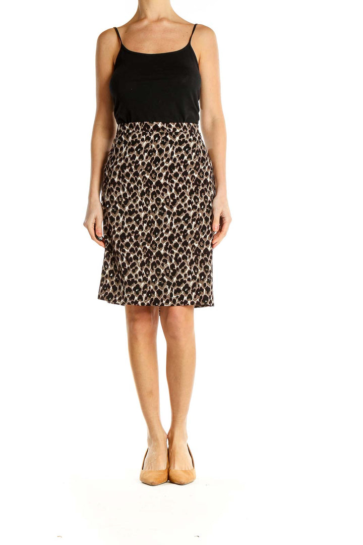 Brown Animal Print Pencil Skirt