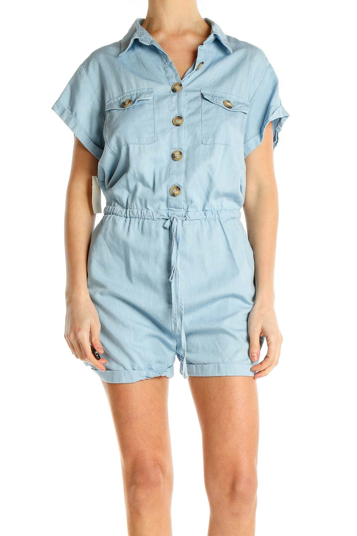 Blue Drawstring Romper