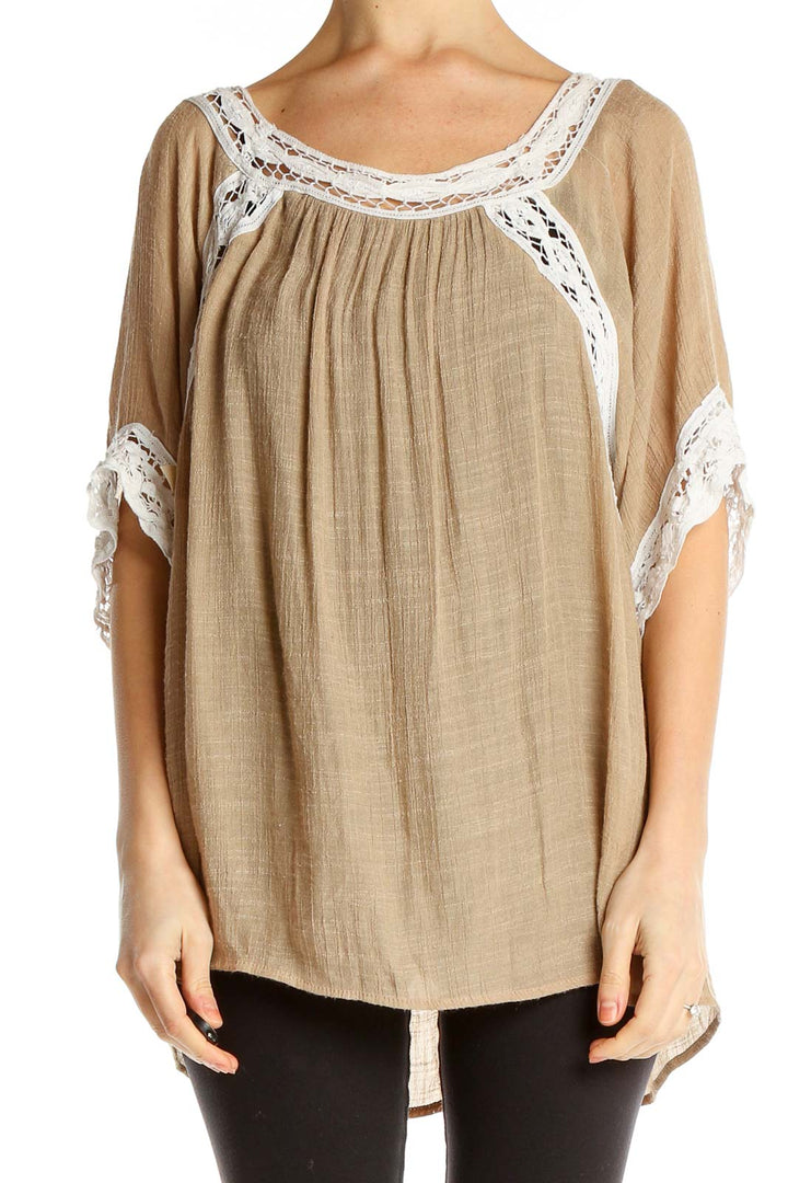 Beige Lace Detail Blouse