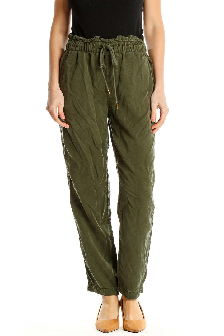 Green Casual Lyocell Drawstring Pants