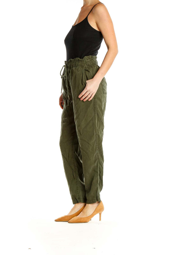 Green Casual Lyocell Drawstring Pants