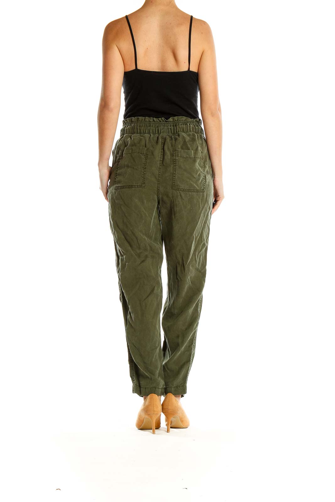 Green Casual Lyocell Drawstring Pants