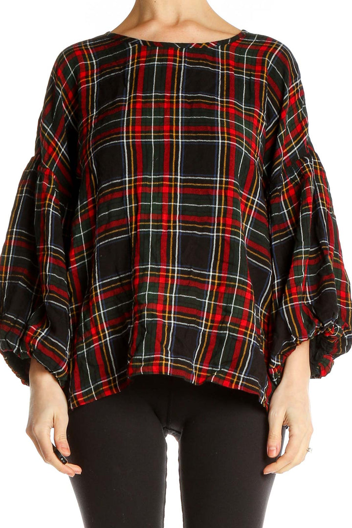 Black Red Plaid Casual Blouse