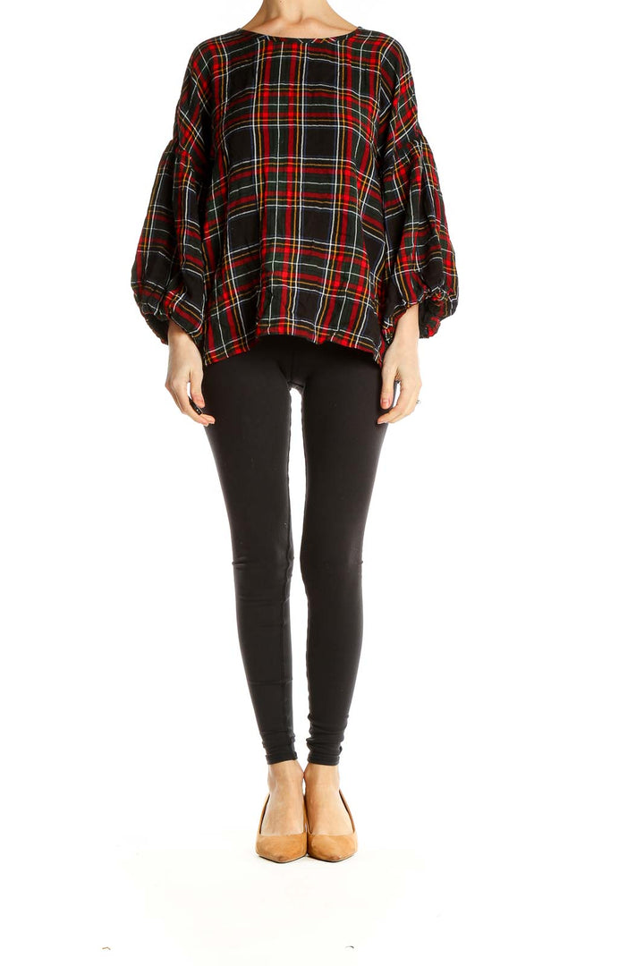 Black Red Plaid Casual Blouse