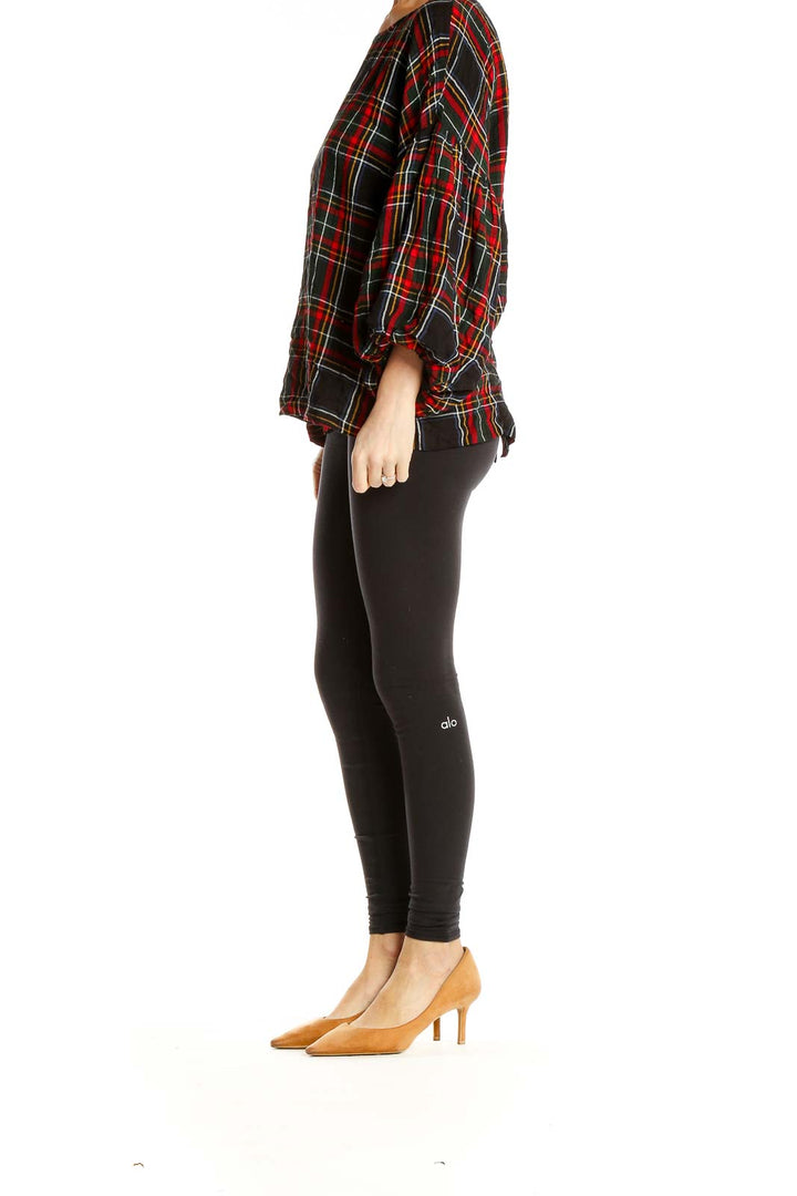 Black Red Plaid Casual Blouse